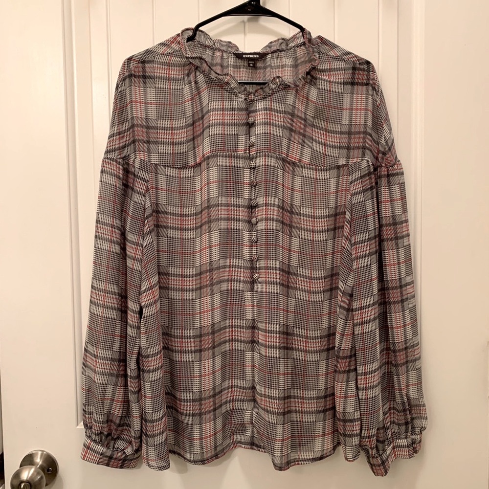 Express Plaid Long Sleeve Blouse